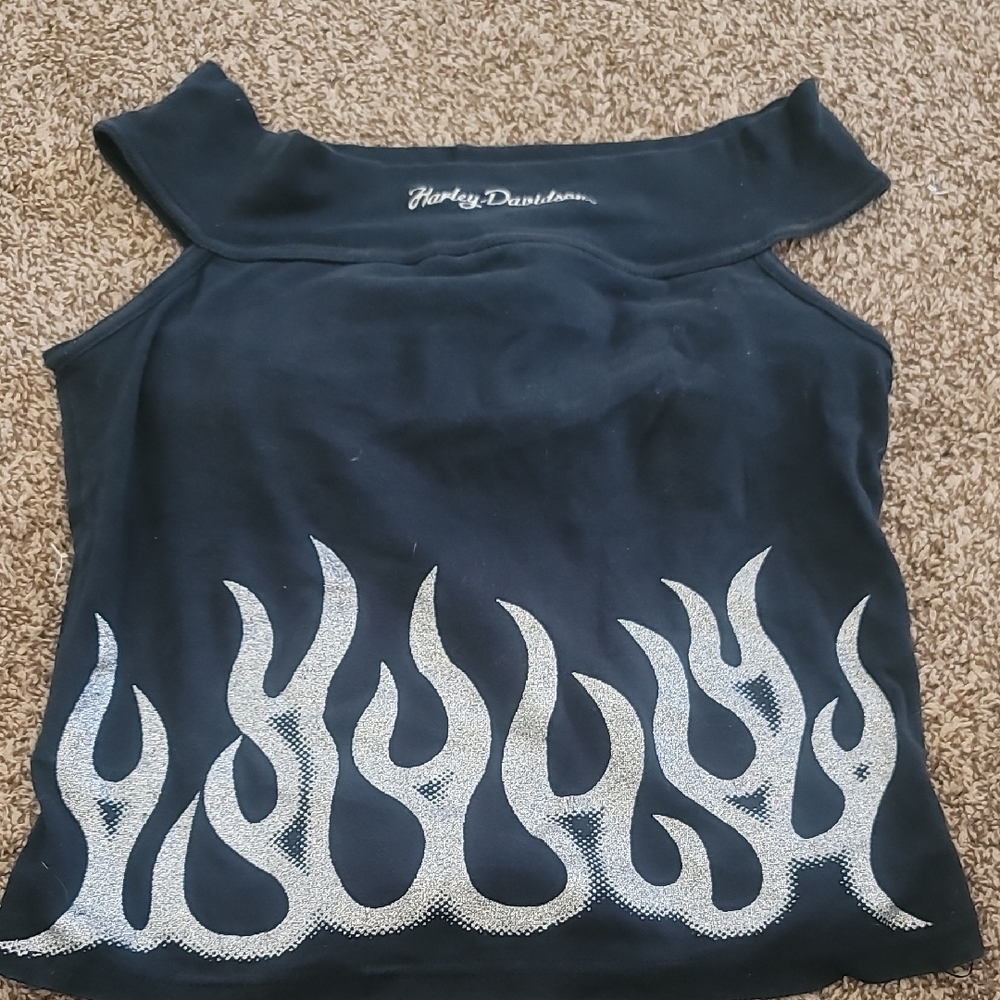 Harley-Davidson Women's Black Tank Top with Silver Flames